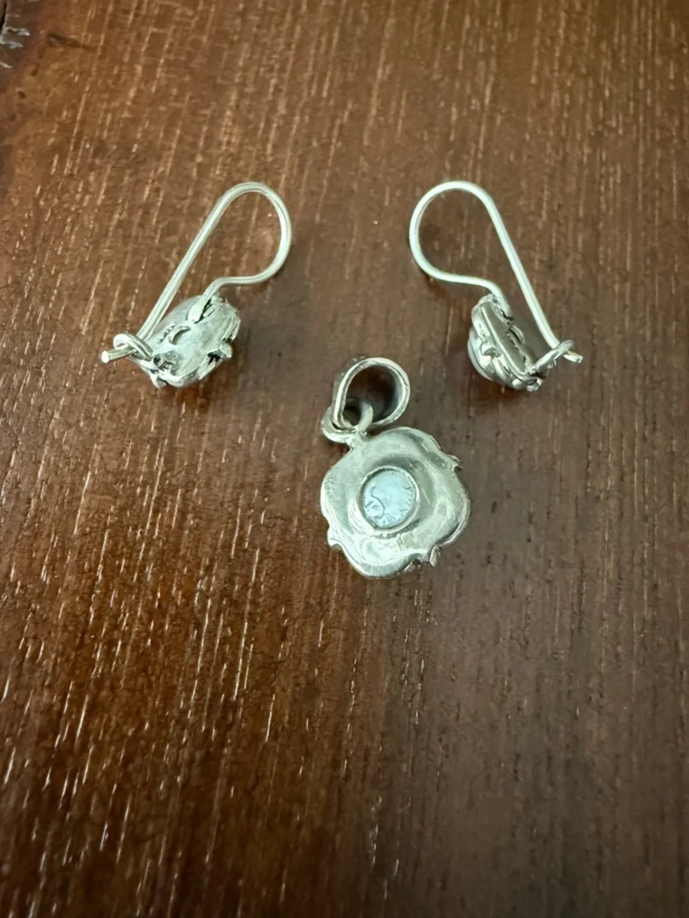 Sterling Silver Pearl Floral Pendant and Earrings Set - White NWOT